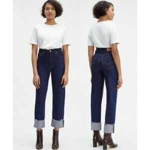 Levi's Ribcage Straight Womens Ankle Selvedge Denim Jeans Size 28 Dark Blue NEW